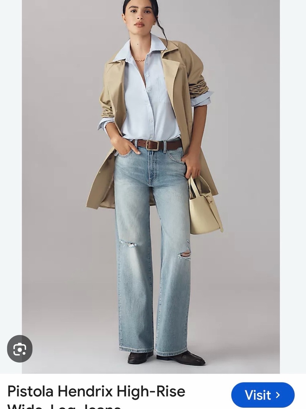 Pistola Hendrix Light Blue High-Rise Wide-Leg Jeans with Knee Distressed